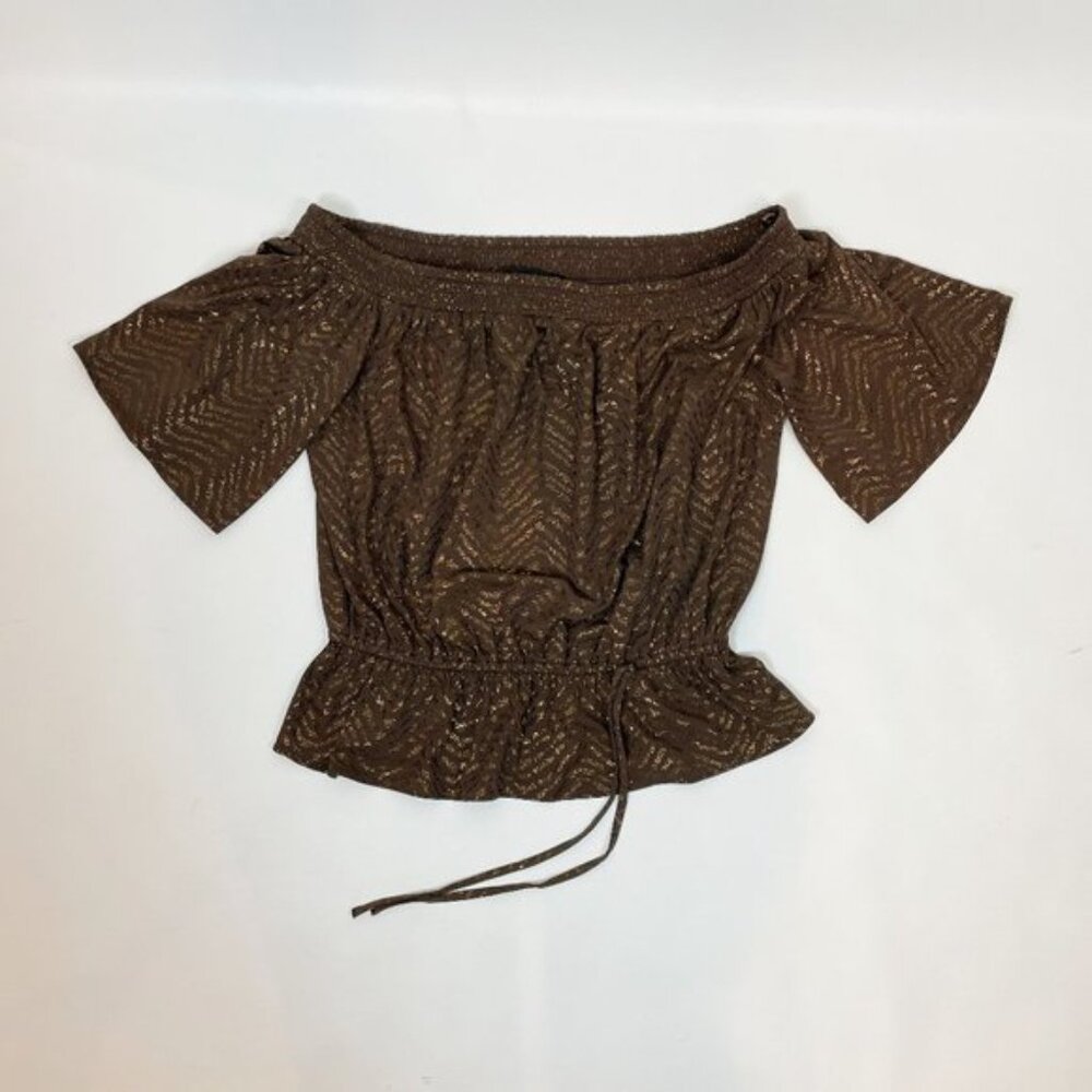 NWOT White House Black Market Top Knit Off-the-Shoulder Brown Metallic M